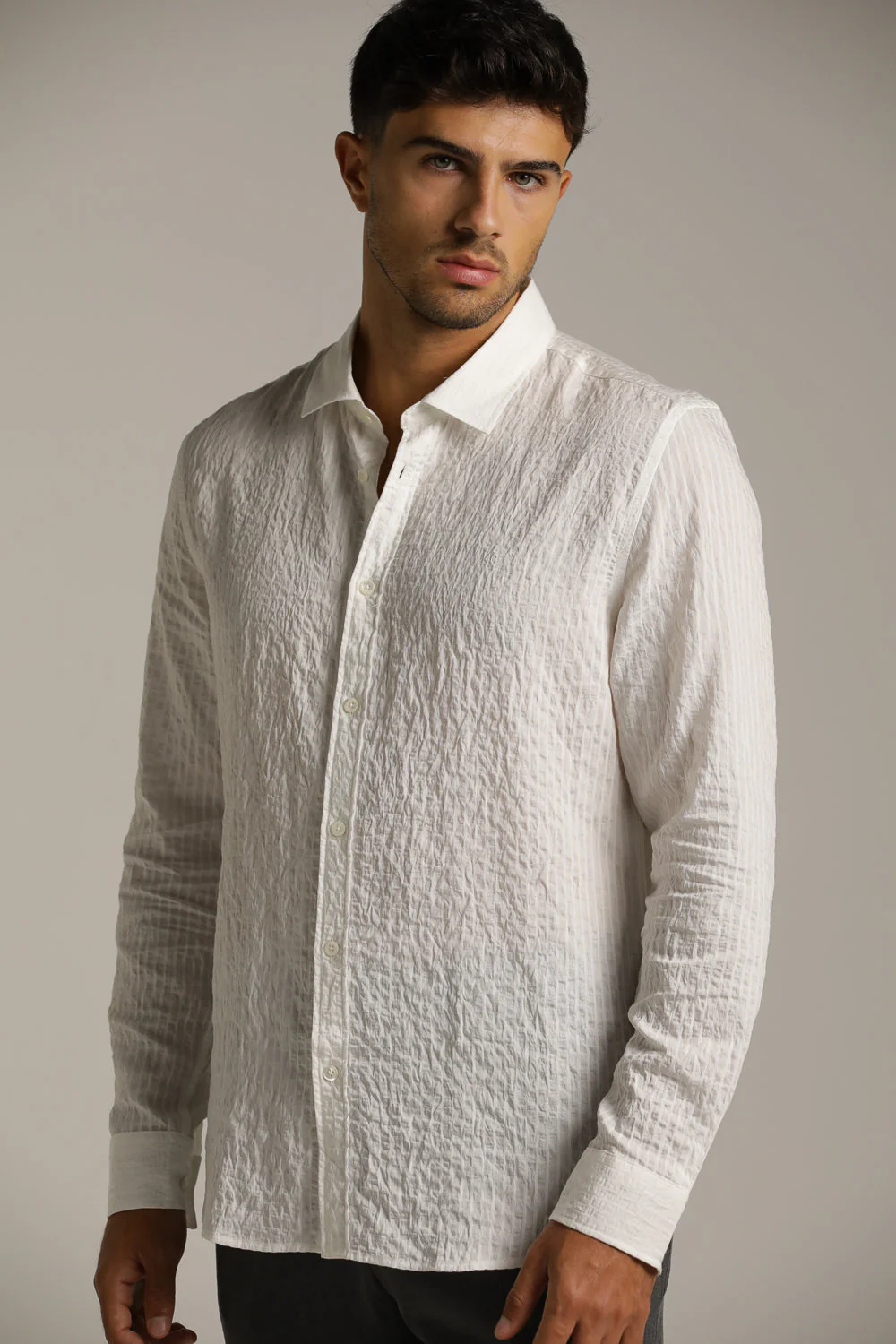 Striped Crinkle Button Up Shirt