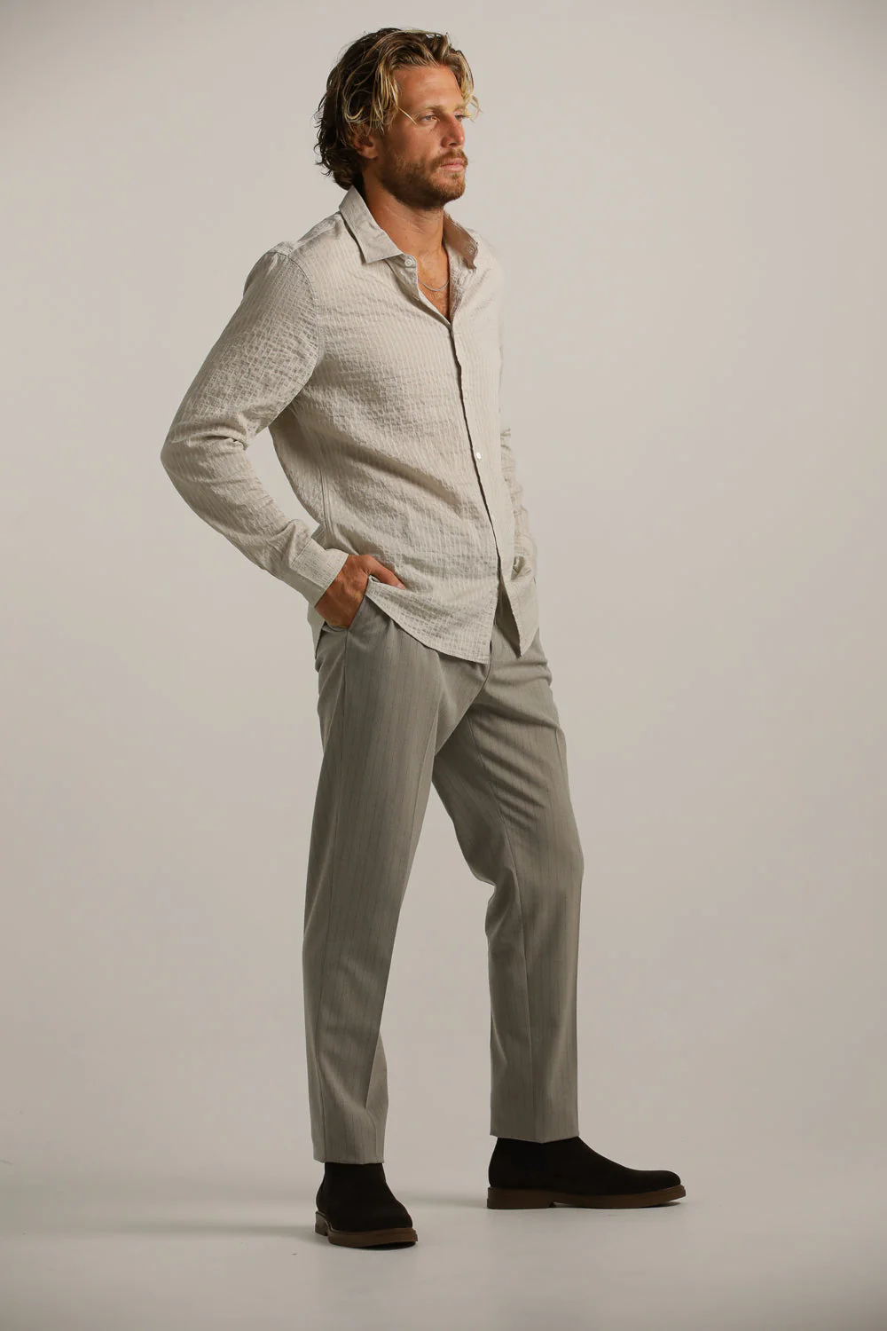 Striped Crinkle Button Up Shirt - Image 10