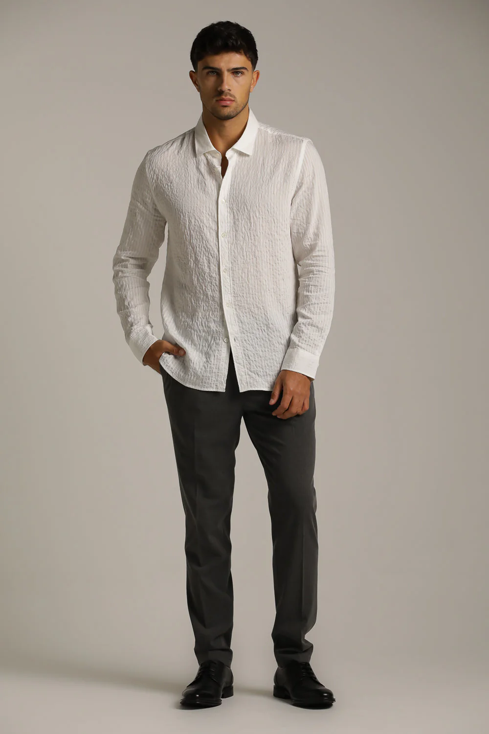 Striped Crinkle Button Up Shirt - Image 2