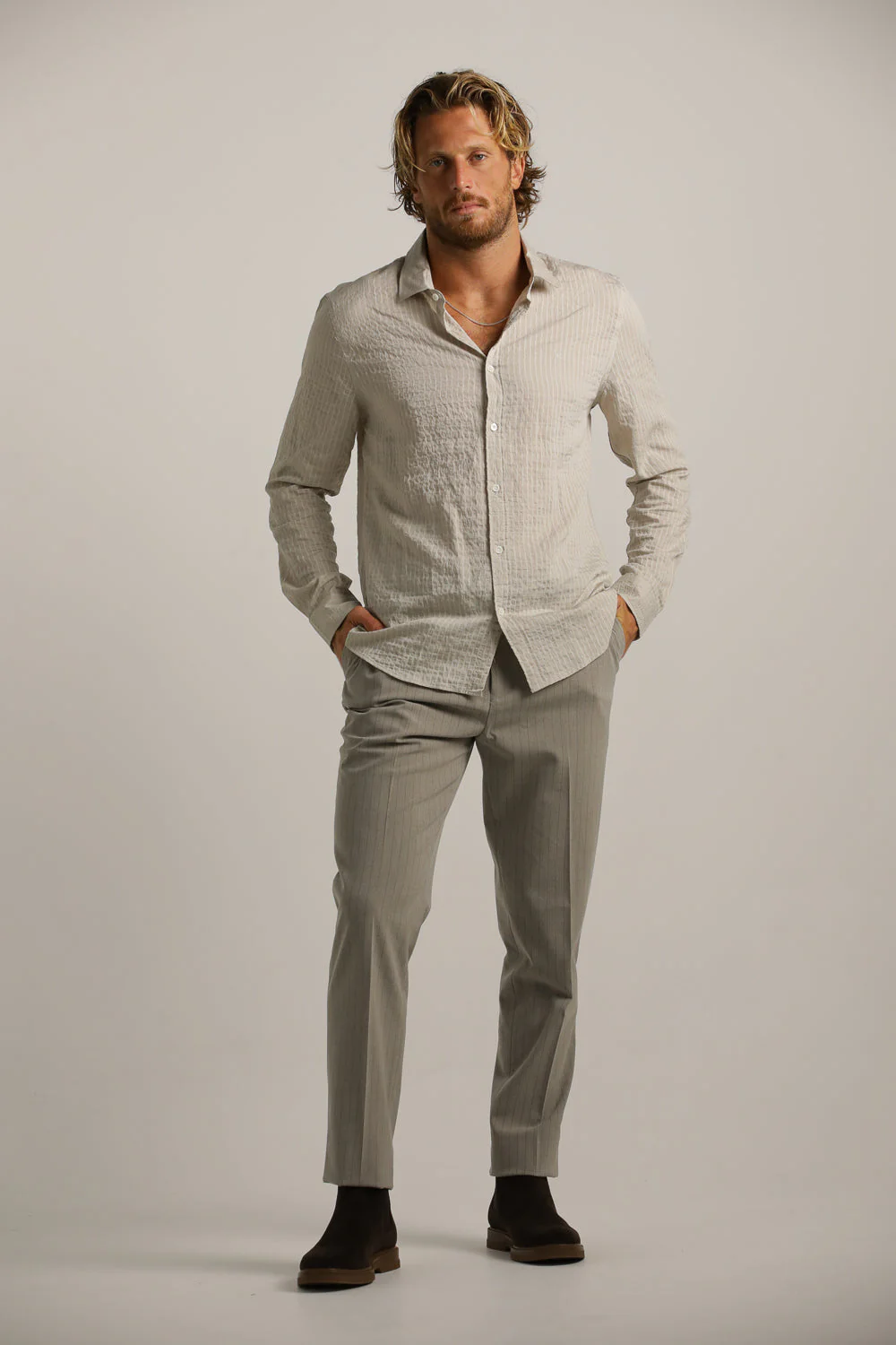 Striped Crinkle Button Up Shirt - Image 5