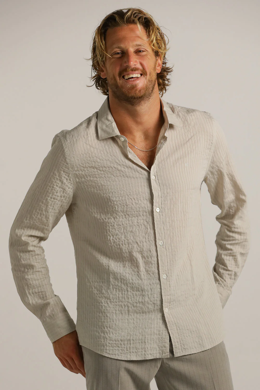 Striped Crinkle Button Up Shirt - Image 7