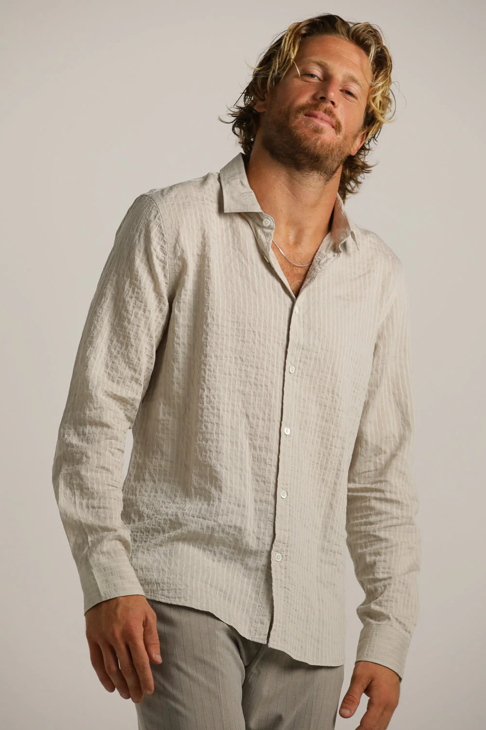 Striped Crinkle Button Up Shirt - Image 9