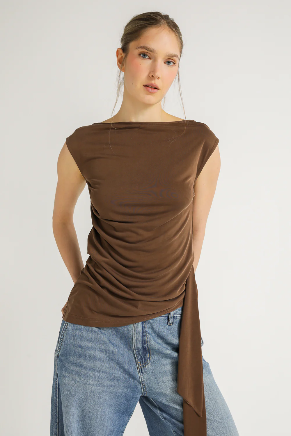 One Shoulder Draped Tie Top - Image 10