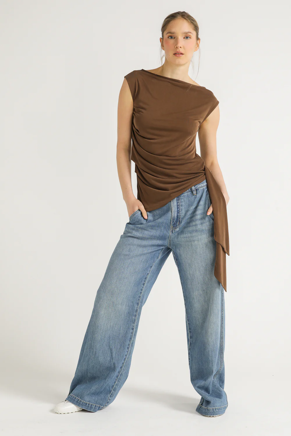 One Shoulder Draped Tie Top - Image 13