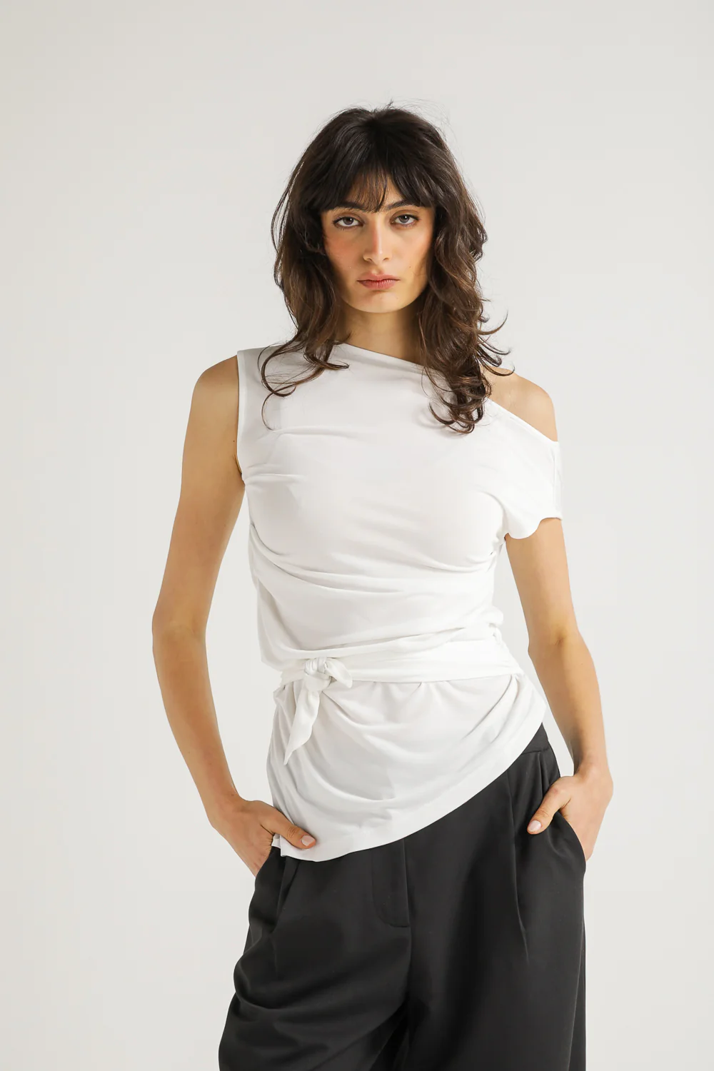 One Shoulder Draped Tie Top - Image 2