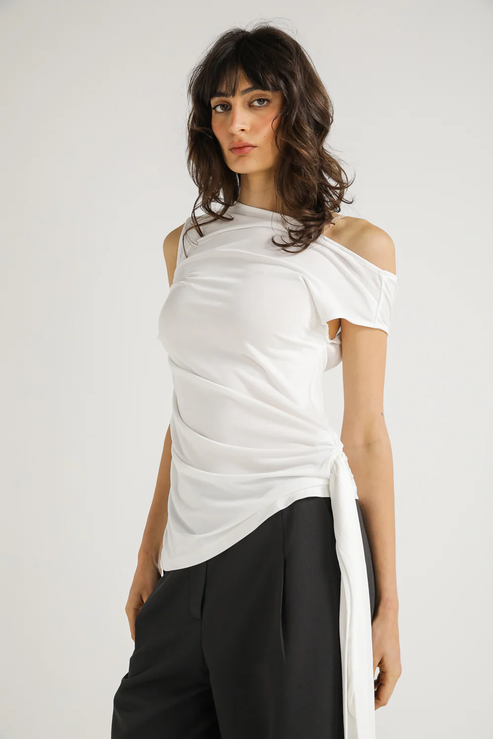 One Shoulder Draped Tie Top - Image 4