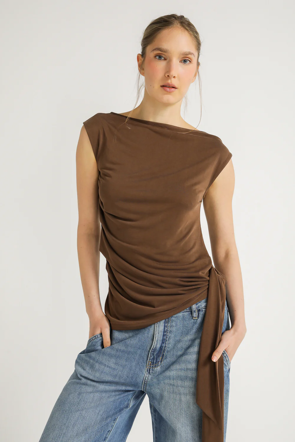 One Shoulder Draped Tie Top - Image 8