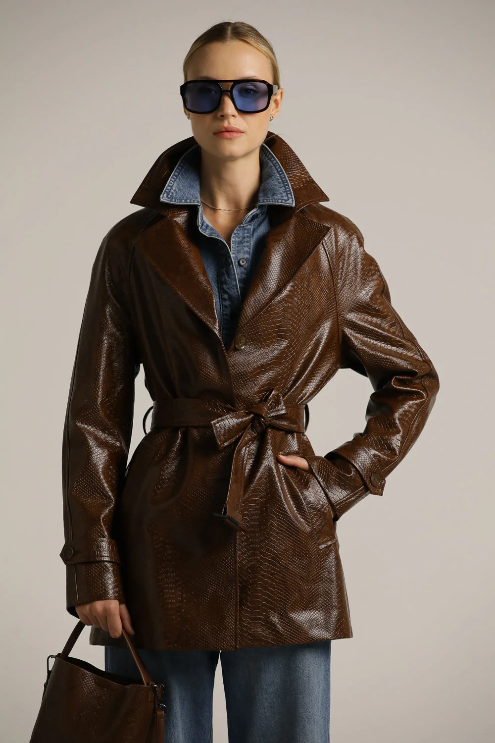 Snakeskin Faux Leather Trench - Image 5