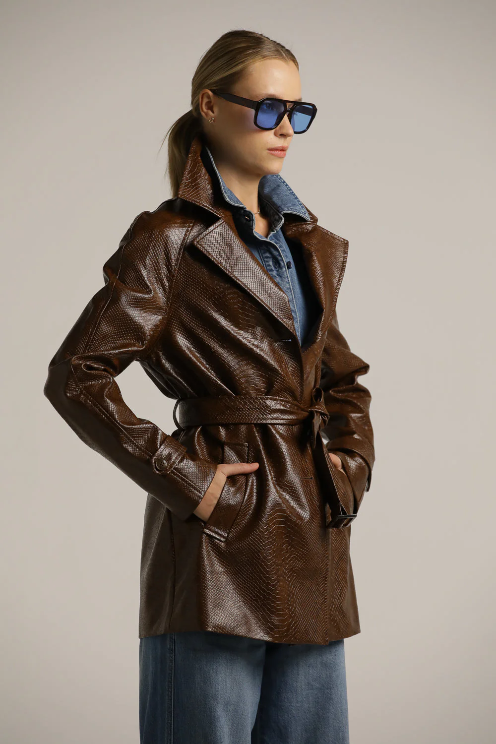 Snakeskin Faux Leather Trench - Image 7