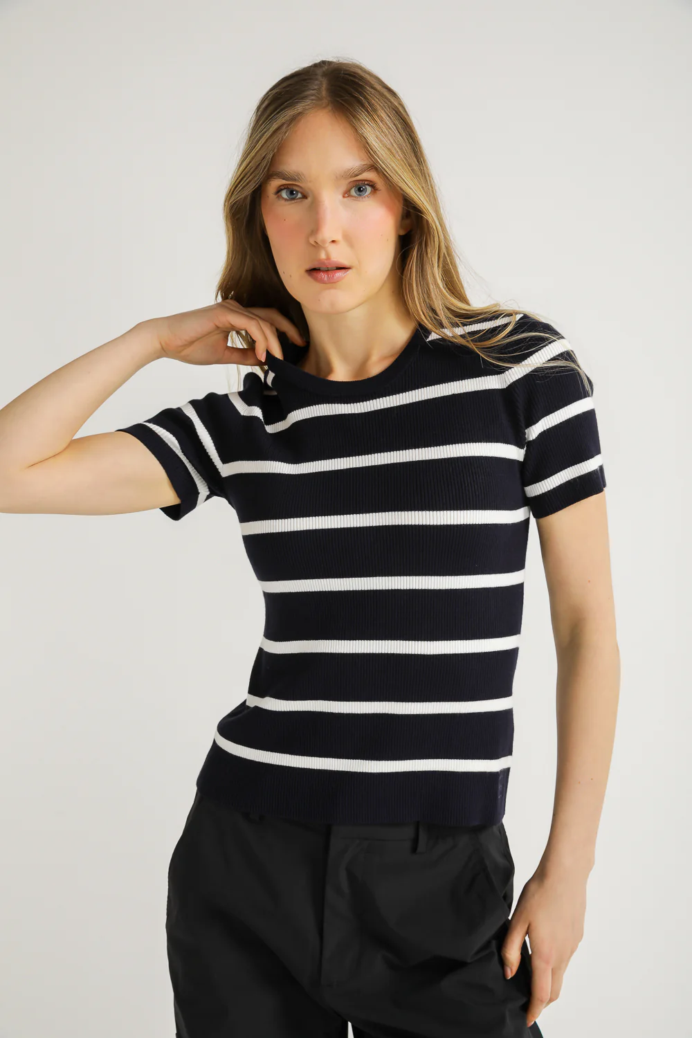 Striped Rib Knit Tee - Image 13