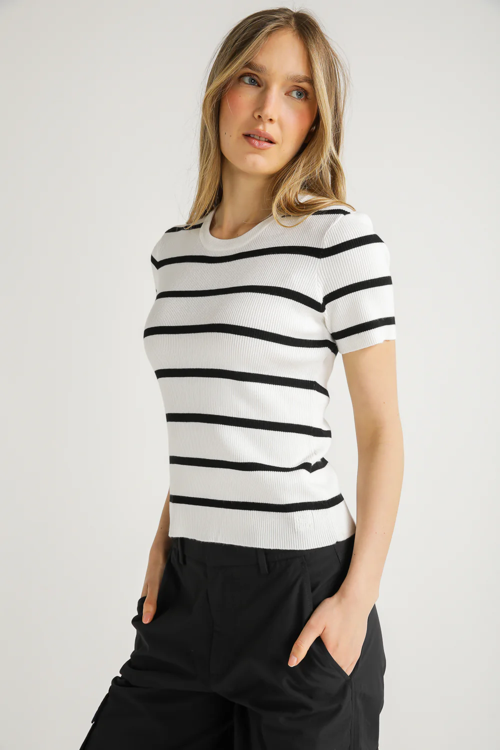 Striped Rib Knit Tee - Image 4
