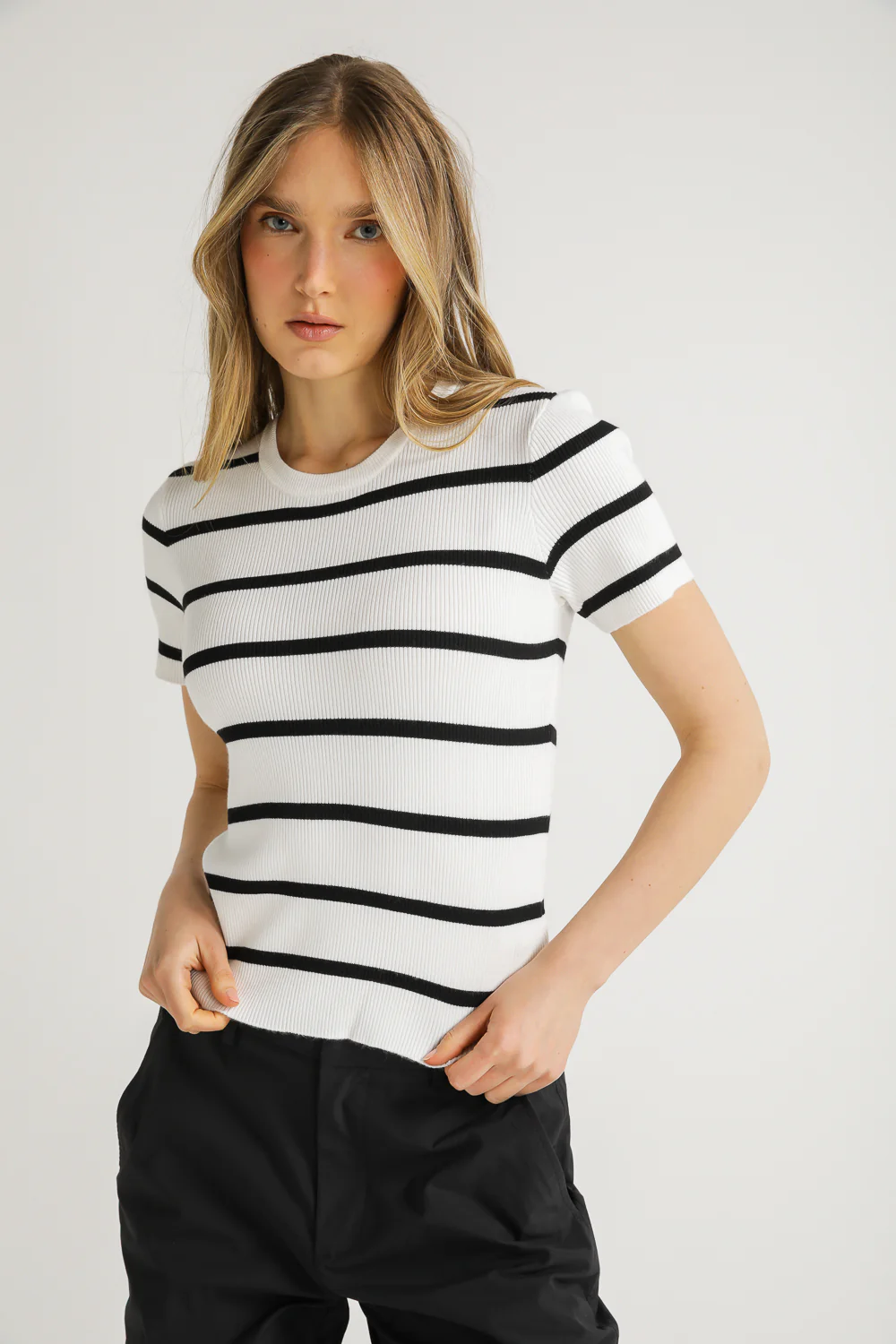 Striped Rib Knit Tee - Image 5