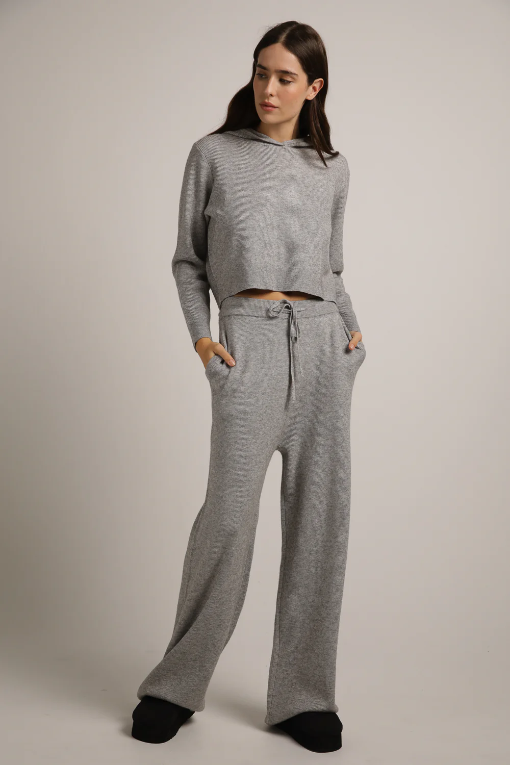 Knitted Rib Wide Leg Pants - Image 4