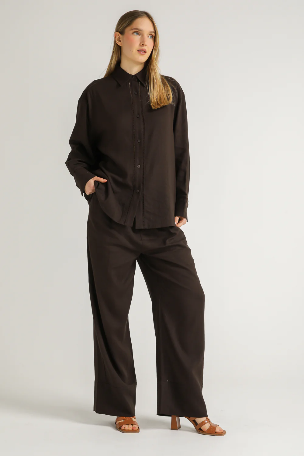 Linen Blend Shirt With Lace Trims - Image 2