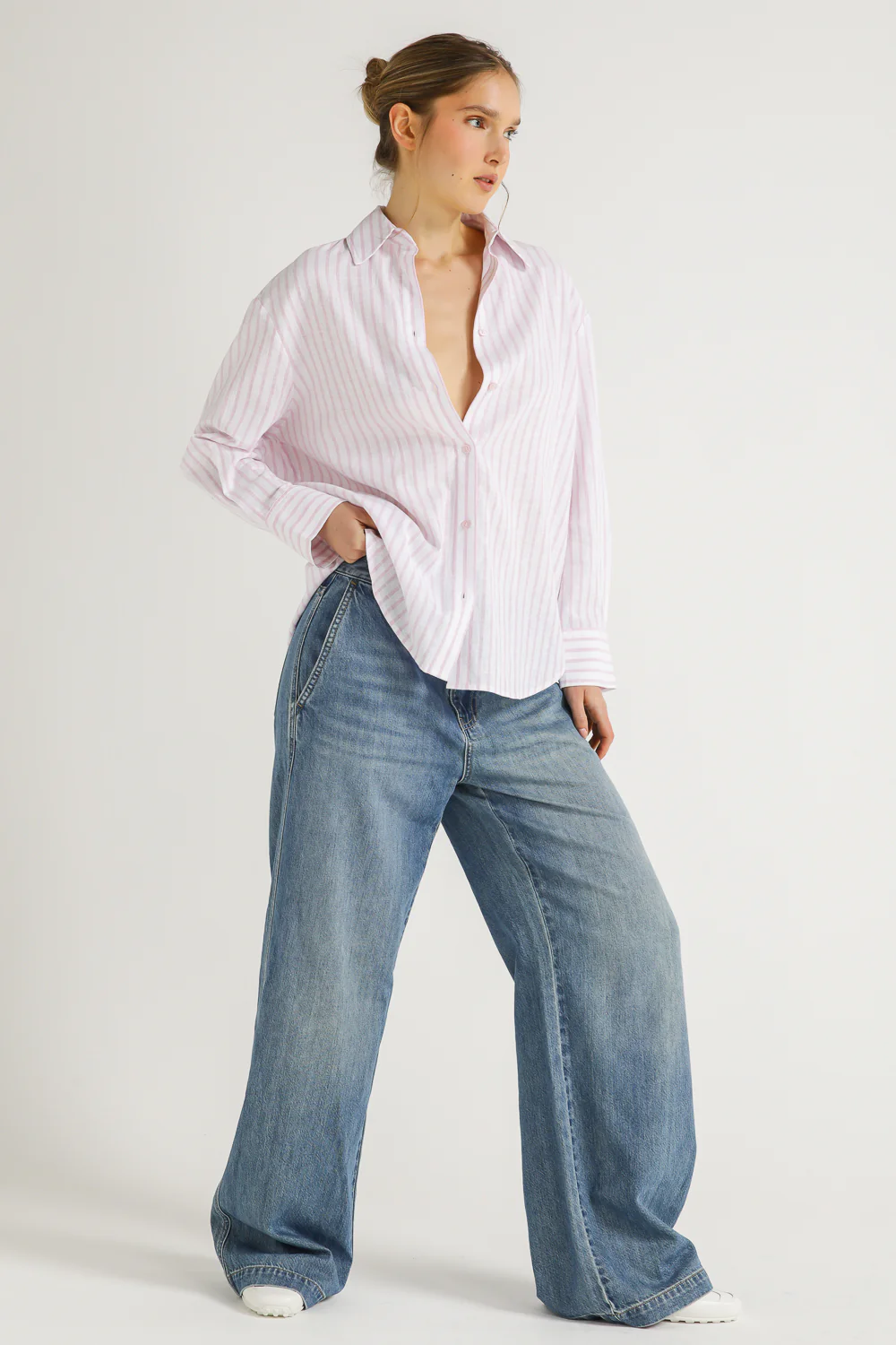 Linen Blend Striped Shirt Loose Fit - Image 2