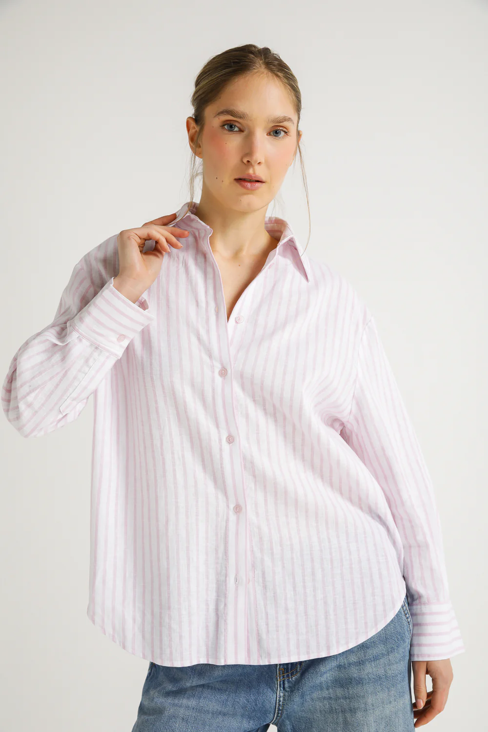 Linen Blend Striped Shirt Loose Fit - Image 3