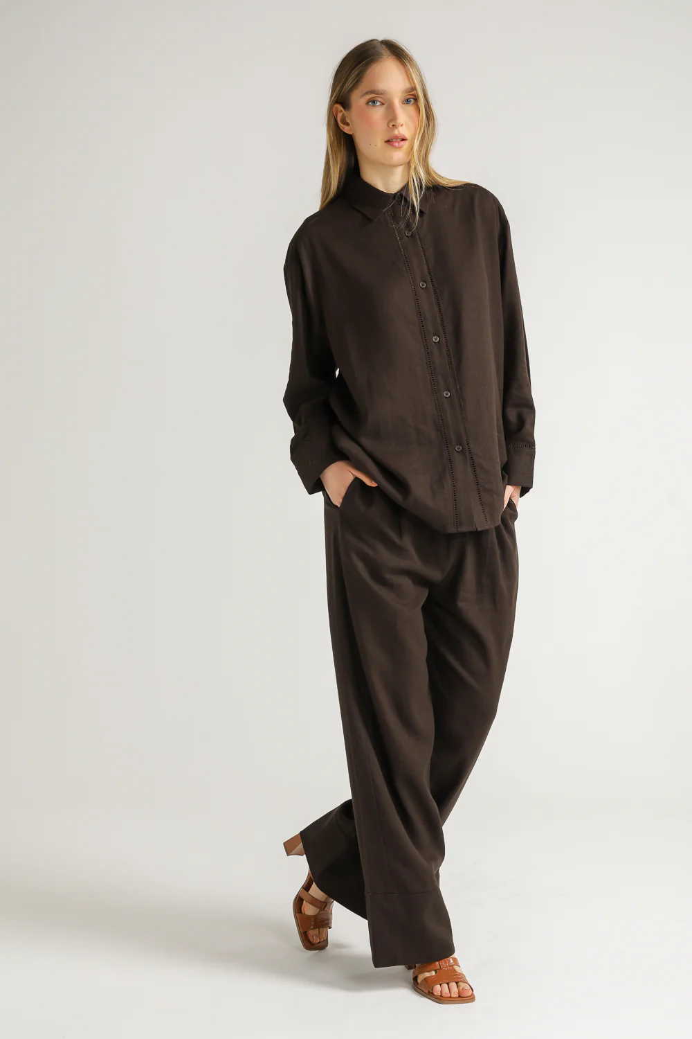Linen Blend Wide Leg Pants