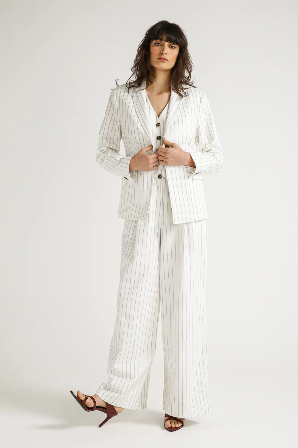 Pinstripe One Button Blazer