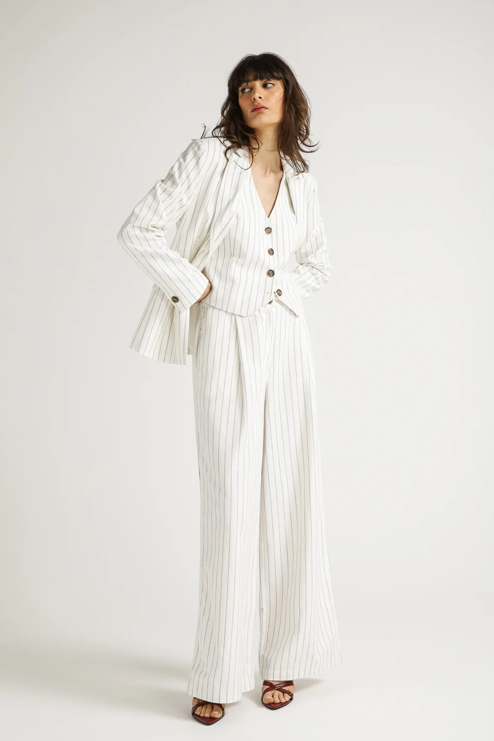 Pinstripe One Button Blazer - Image 3