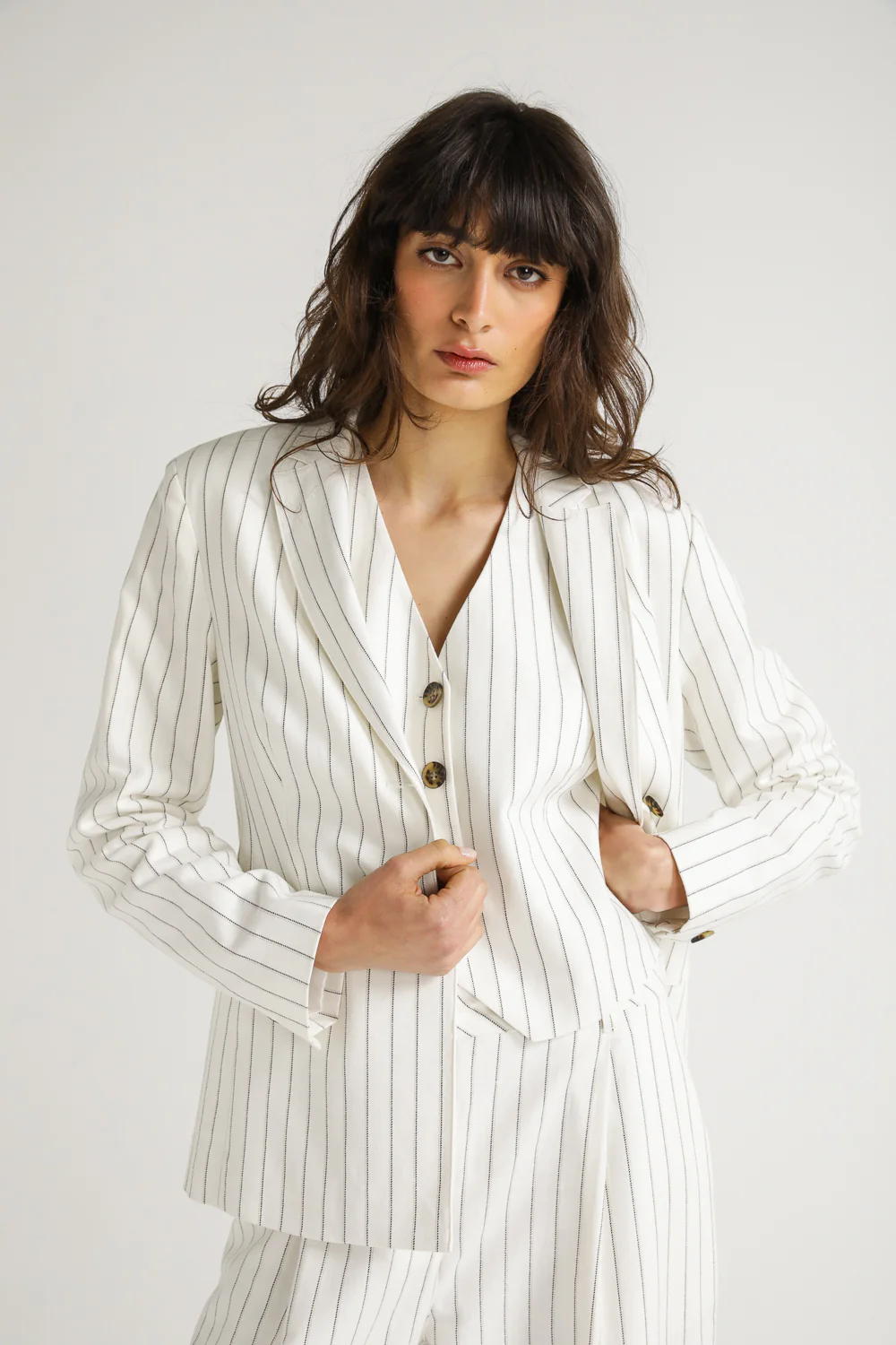 Pinstripe One Button Blazer - Image 4