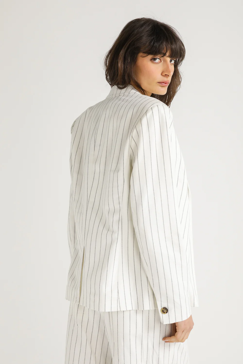 Pinstripe One Button Blazer - Image 5
