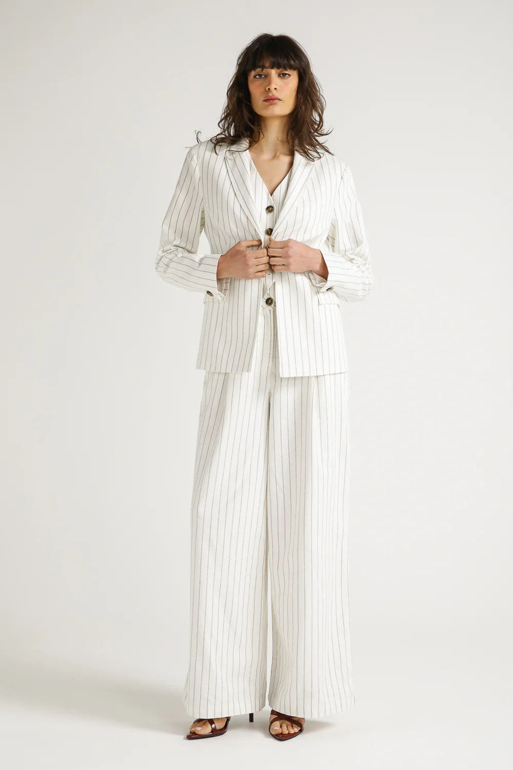 Pinstripe One Button Blazer - Image 8