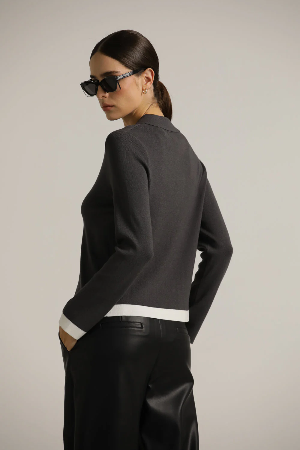 Polo Collar Knit Cardigan - Image 4