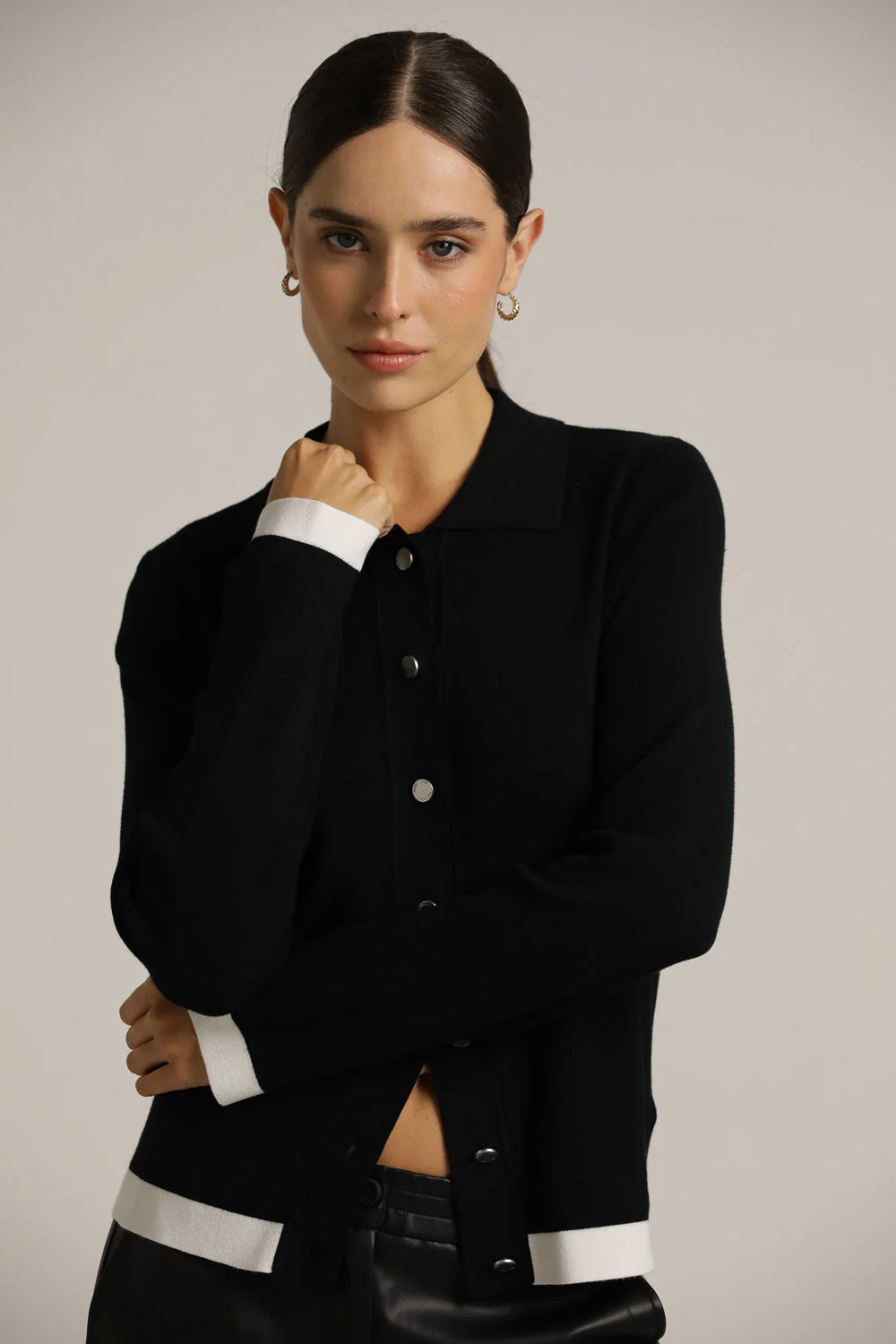 Polo Collar Knit Cardigan - Image 7