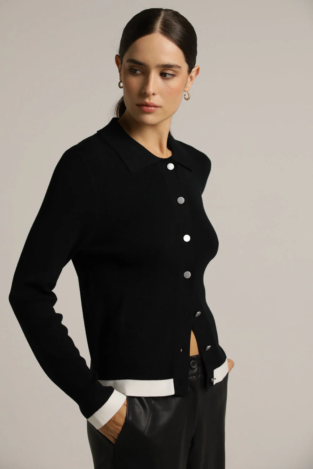 Polo Collar Knit Cardigan - Image 9