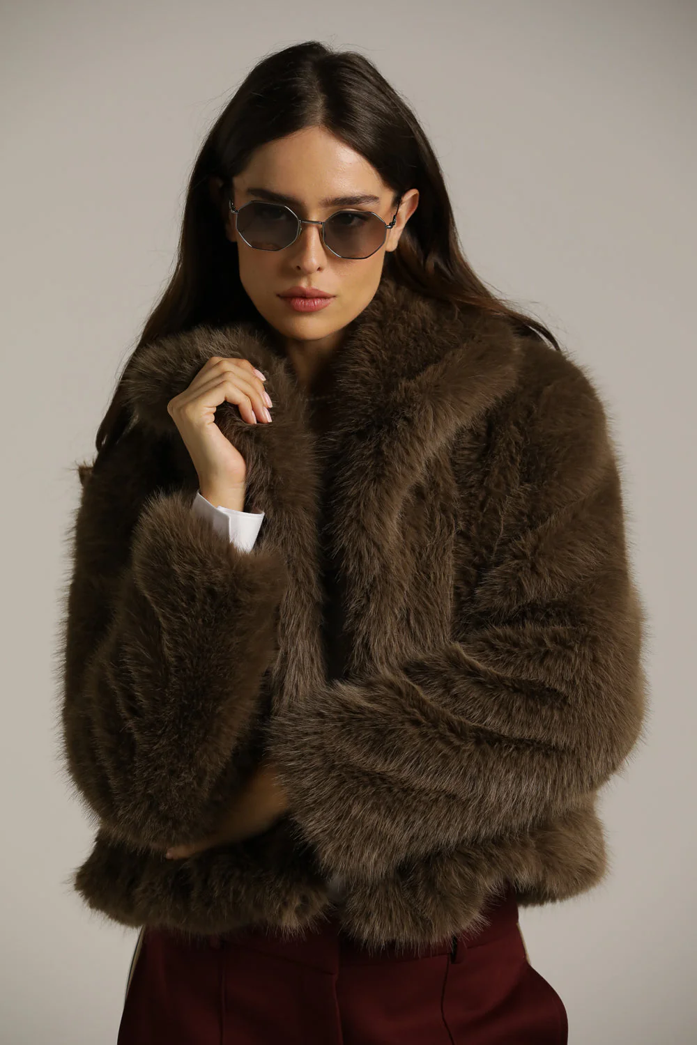 Cropped Faux Fur Coat - Image 3