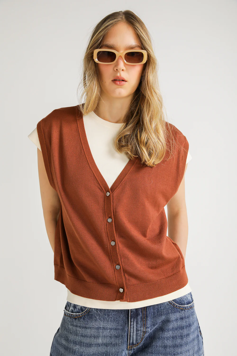 Sleeveless Knit Cardigan - Image 3