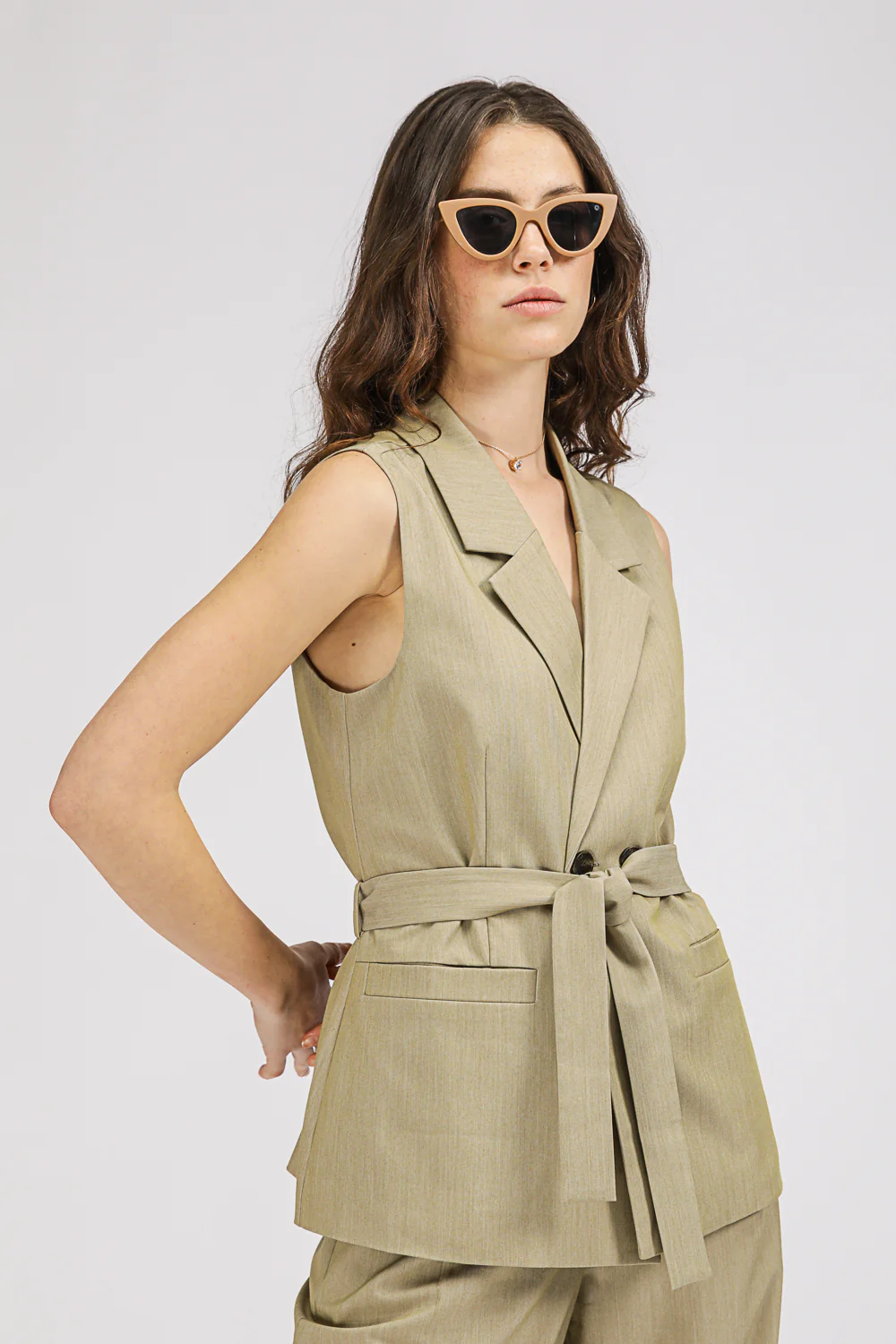 Sleeveless Vest  With Belt - Image 5