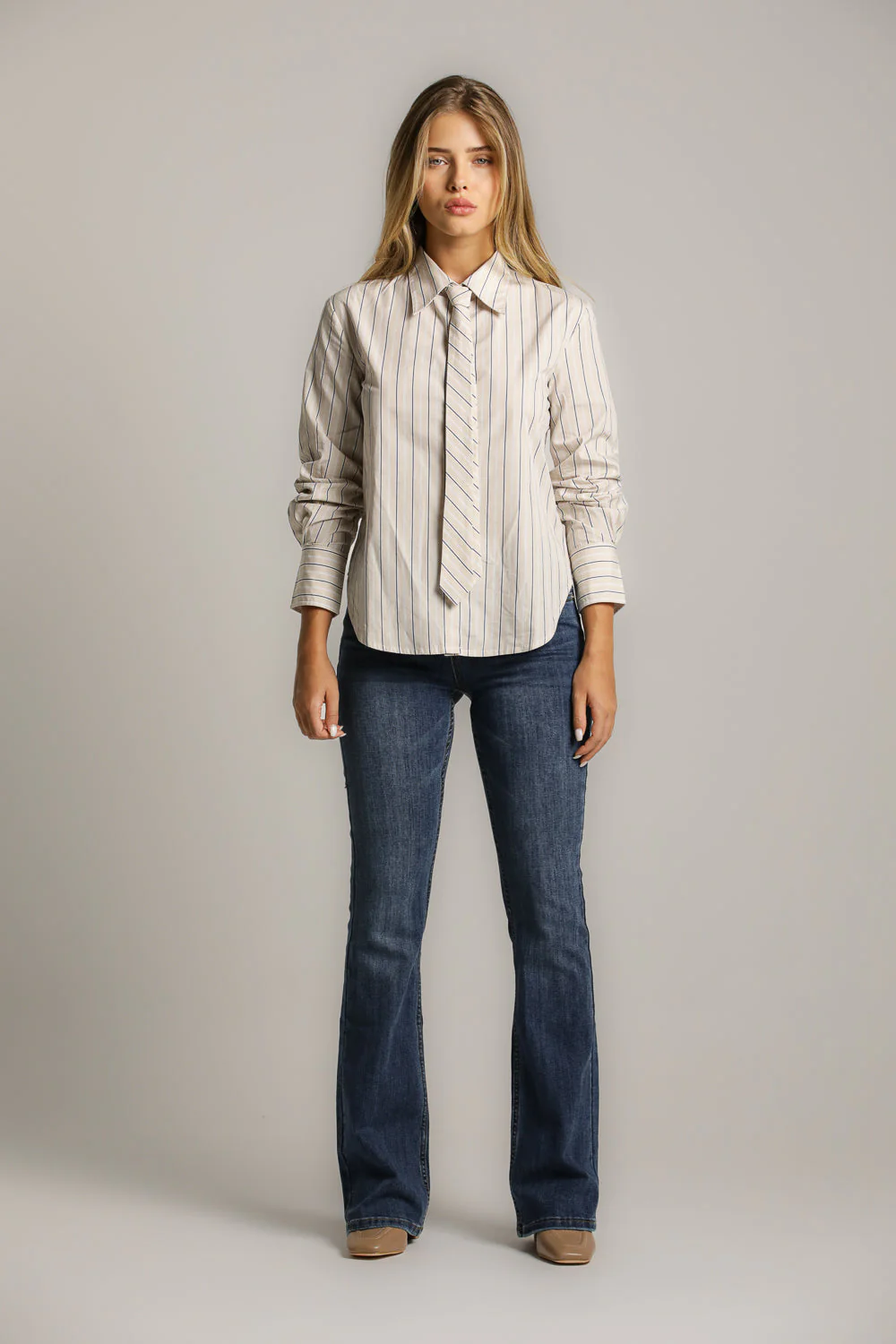 Tie Front Striped Blouse - Image 11
