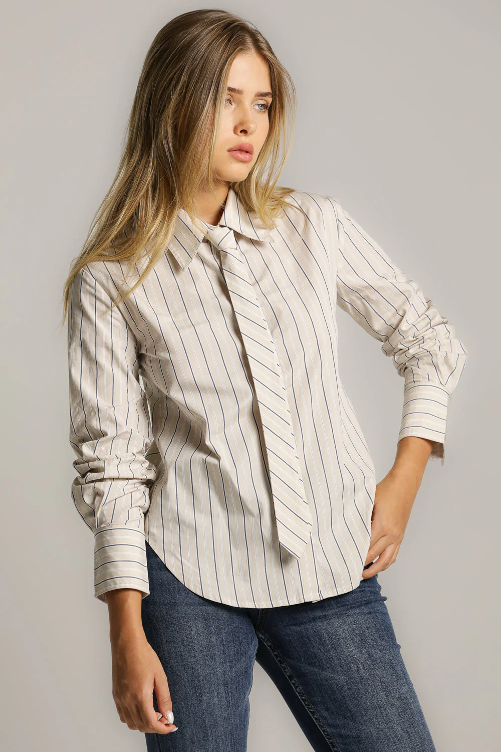 Tie Front Striped Blouse - Image 6